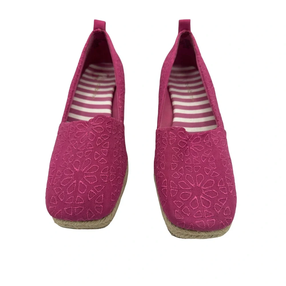 Liz Claiborne Kellie Wedge Espadrilles Women 8.5 Pink Good Floral Eyelet Jute